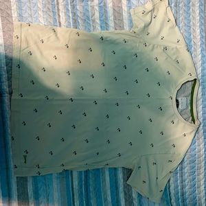 Denim & Flowers tee shirt w/ tropical trees on it. Size Large